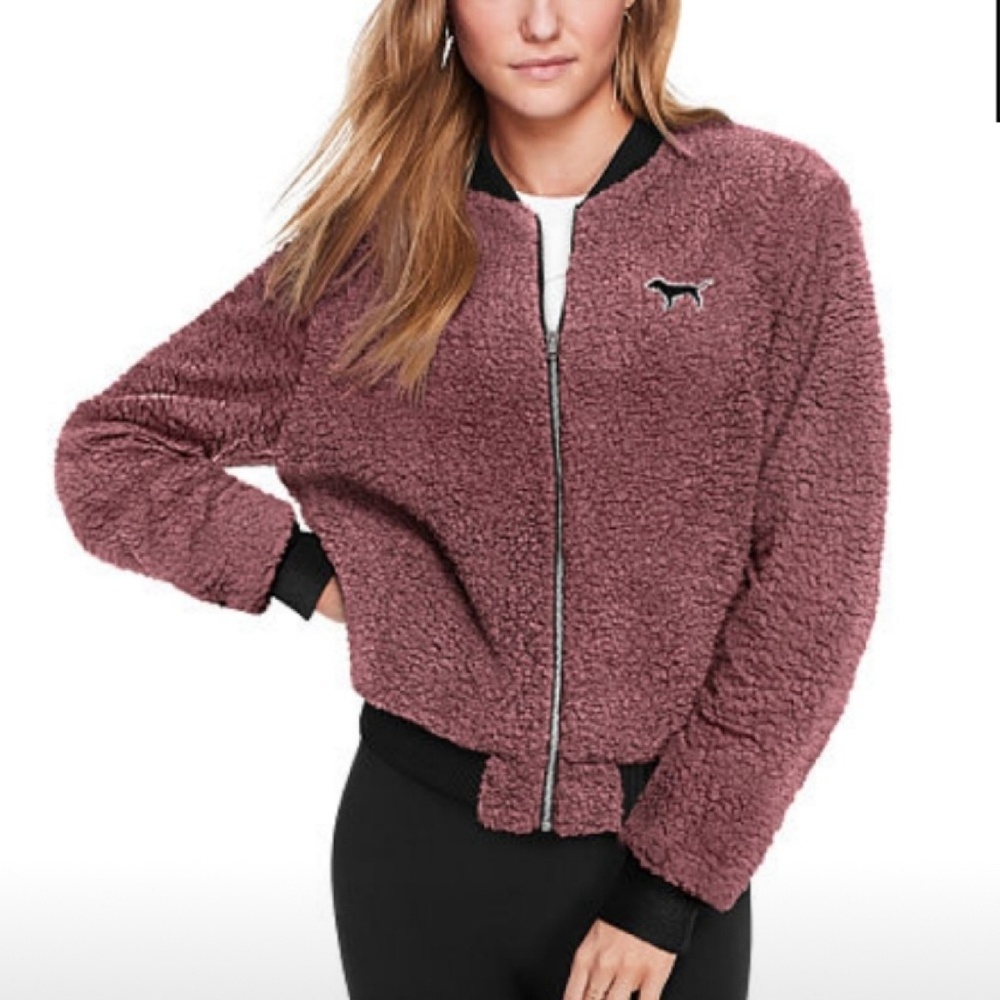 Size S🌺PINK VS SHERPA BOMBER JACKET. - Picture 1 of 4
